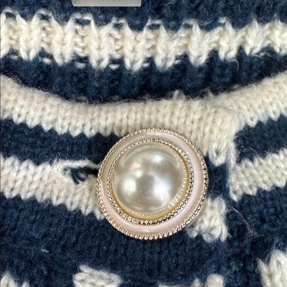 Sioni Navy and Cream Striped Knitted Nautical Casual Jacket Cardigan Size L - Picture 9 of 9
